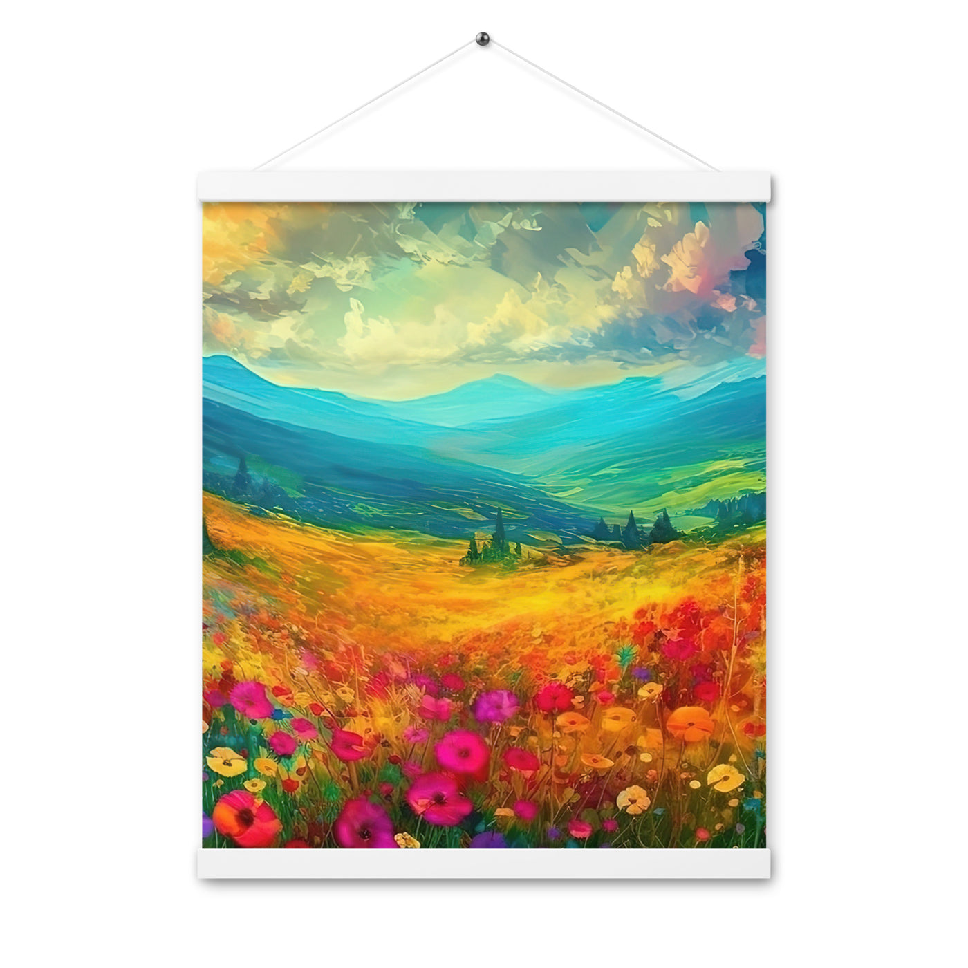 Berglandschaft und schöne farbige Blumen - Malerei - Premium Poster mit Aufhängung berge xxx 40.6 x 50.8 cm