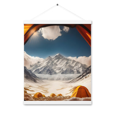 Foto aus dem Zelt - Berge und Zelte im Hintergrund - Tagesaufnahme - Premium Poster mit Aufhängung camping xxx 40.6 x 50.8 cm