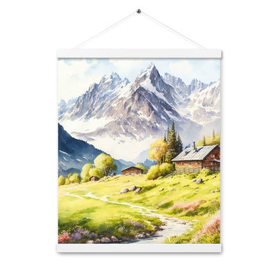 Epische Berge und Berghütte - Landschaftsmalerei - Premium Poster mit Aufhängung berge xxx 40.6 x 50.8 cm