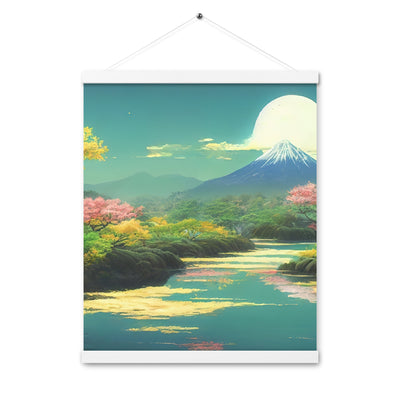 Berg, See und Wald mit pinken Bäumen - Landschaftsmalerei - Premium Poster mit Aufhängung berge xxx 40.6 x 50.8 cm