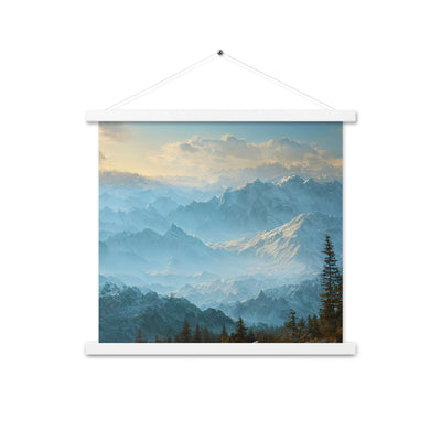 Schöne Berge mit Nebel bedeckt - Ölmalerei - Premium Poster mit Aufhängung berge xxx 45.7 x 45.7 cm