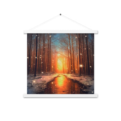 Bäume im Winter, Schnee, Sonnenaufgang und Fluss - Premium Poster mit Aufhängung camping xxx 45.7 x 45.7 cm