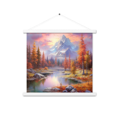 Landschaftsmalerei - Berge, Bäume, Bergsee und Herbstfarben - Premium Poster mit Aufhängung berge xxx 45.7 x 45.7 cm