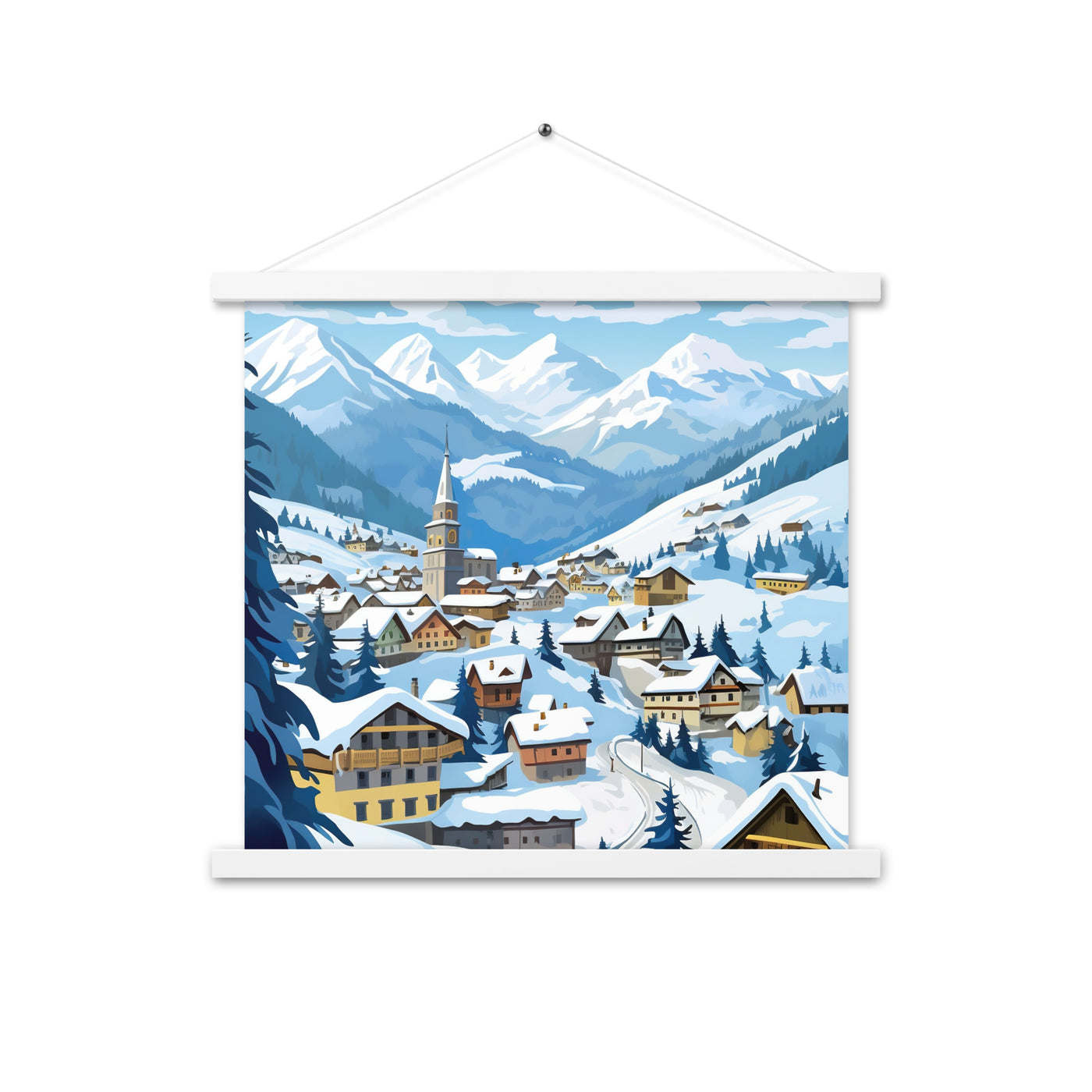 Kitzbühl - Berge und Schnee - Landschaftsmalerei - Premium Poster mit Aufhängung ski xxx 45.7 x 45.7 cm