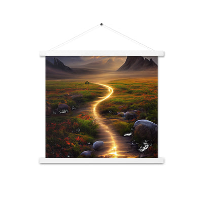 Landschaft mit wilder Atmosphäre - Malerei - Premium Poster mit Aufhängung berge xxx 45.7 x 45.7 cm