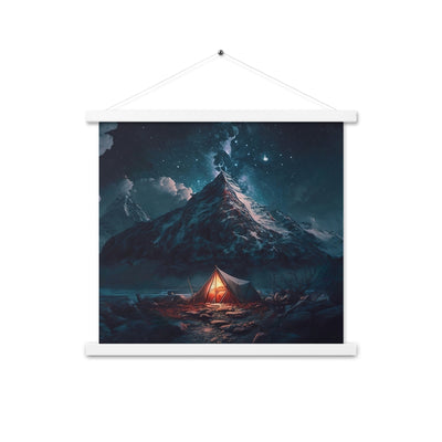 Zelt und Berg in der Nacht - Sterne am Himmel - Landschaftsmalerei - Premium Poster mit Aufhängung camping xxx 45.7 x 45.7 cm