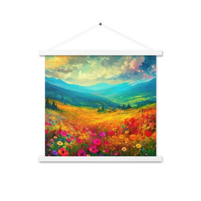 Berglandschaft und schöne farbige Blumen - Malerei - Premium Poster mit Aufhängung berge xxx 45.7 x 45.7 cm