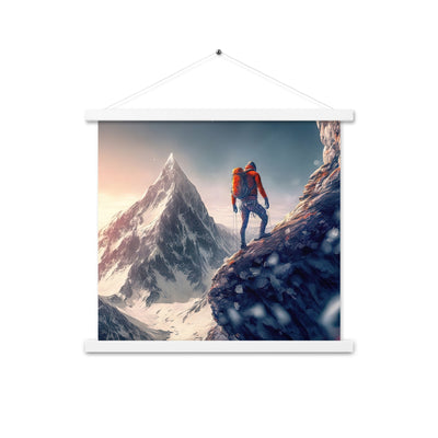 Bergsteiger auf Berg - Epische Malerei - Premium Poster mit Aufhängung klettern xxx 45.7 x 45.7 cm