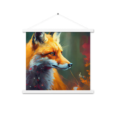 Fuchs - Ölmalerei - Schönes Kunstwerk - Premium Poster mit Aufhängung camping xxx Weiß 45.7 x 45.7 cm
