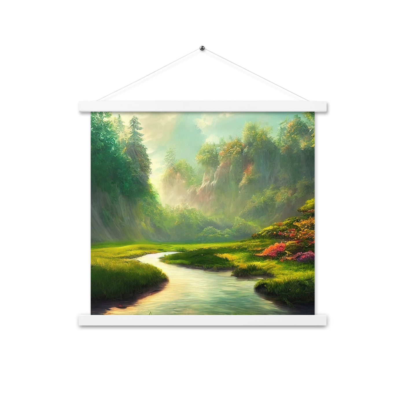 Bach im tropischen Wald - Landschaftsmalerei - Premium Poster mit Aufhängung camping xxx 45.7 x 45.7 cm