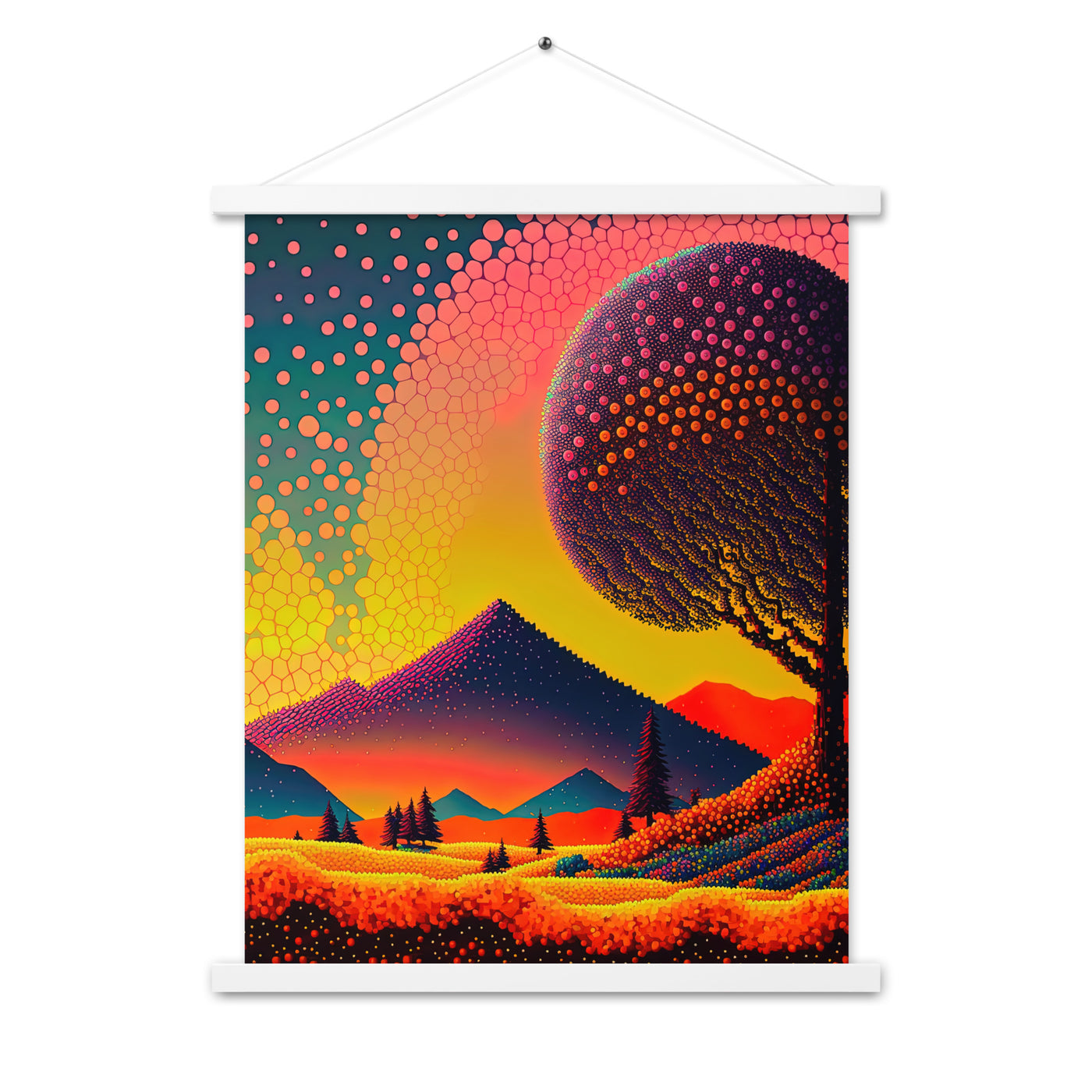Berge und warme Farben - Punktkunst - Premium Poster mit Aufhängung berge xxx 45.7 x 61 cm