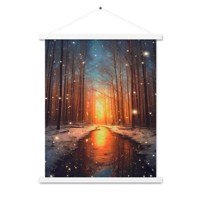 Bäume im Winter, Schnee, Sonnenaufgang und Fluss - Premium Poster mit Aufhängung camping xxx 45.7 x 61 cm