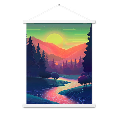 Berge, Fluss, Sonnenuntergang - Malerei - Premium Poster mit Aufhängung berge xxx 45.7 x 61 cm