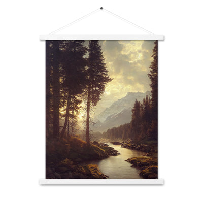 Landschaft mit Bergen, Fluss und Bäumen - Malerei - Premium Poster mit Aufhängung berge xxx 45.7 x 61 cm