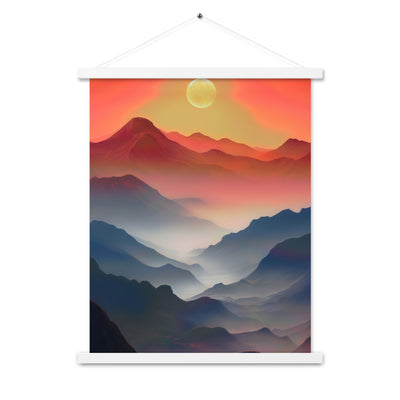 Sonnteruntergang, Gebirge und Nebel - Landschaftsmalerei - Premium Poster mit Aufhängung berge xxx 45.7 x 61 cm