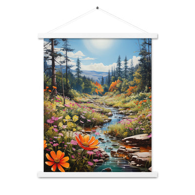 Berge, schöne Blumen und Bach im Wald - Premium Poster mit Aufhängung berge xxx 45.7 x 61 cm