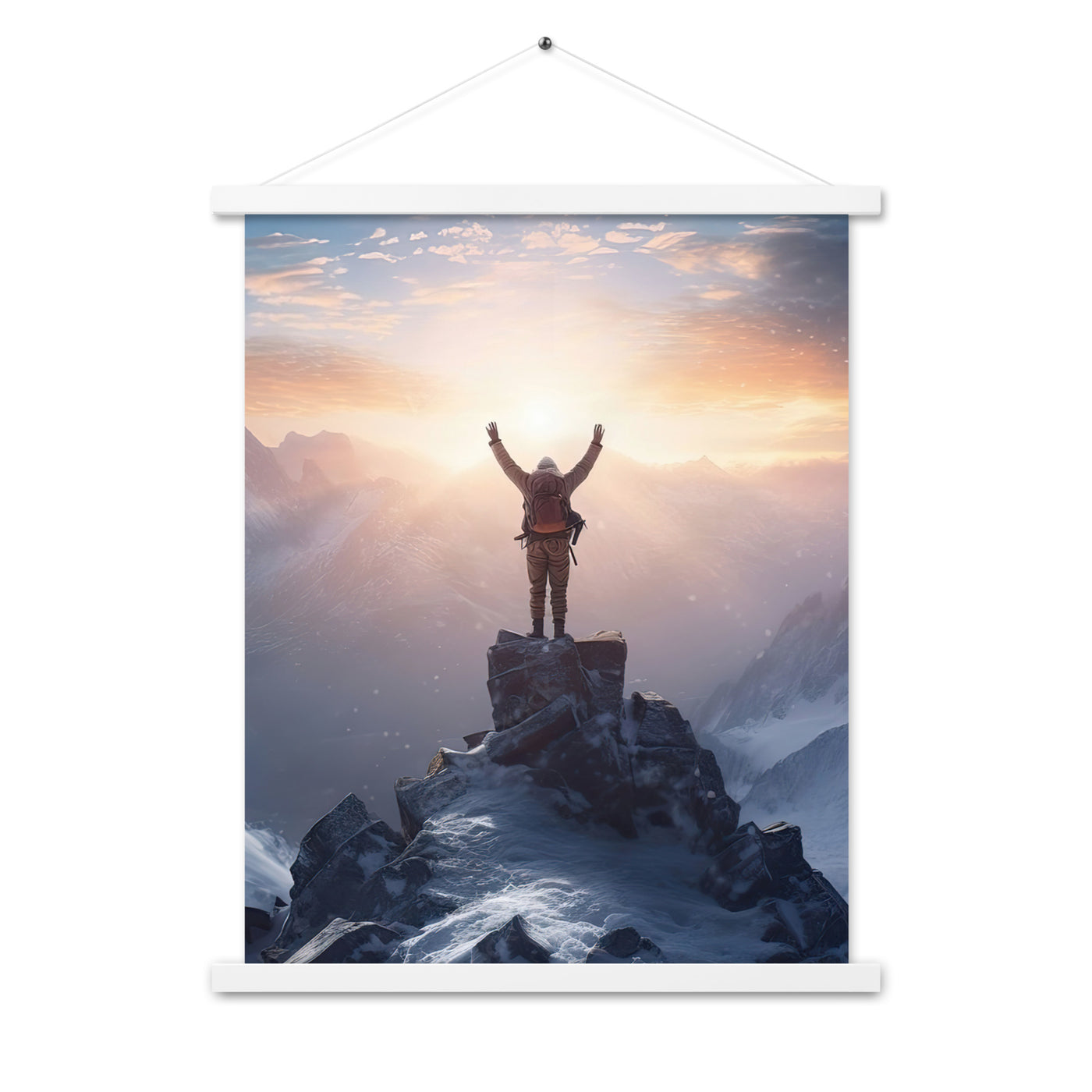 Mann auf der Spitze eines Berges - Landschaftsmalerei - Premium Poster mit Aufhängung berge xxx 45.7 x 61 cm