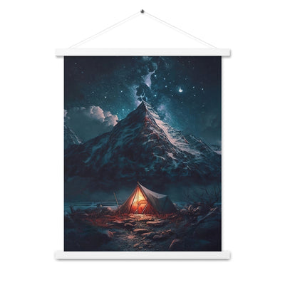 Zelt und Berg in der Nacht - Sterne am Himmel - Landschaftsmalerei - Premium Poster mit Aufhängung camping xxx 45.7 x 61 cm