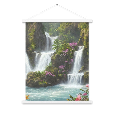 Wasserfall im Wald und Blumen - Schöne Malerei - Premium Poster mit Aufhängung camping xxx 45.7 x 61 cm