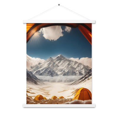 Foto aus dem Zelt - Berge und Zelte im Hintergrund - Tagesaufnahme - Premium Poster mit Aufhängung camping xxx 45.7 x 61 cm