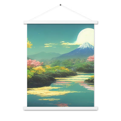 Berg, See und Wald mit pinken Bäumen - Landschaftsmalerei - Premium Poster mit Aufhängung berge xxx 45.7 x 61 cm