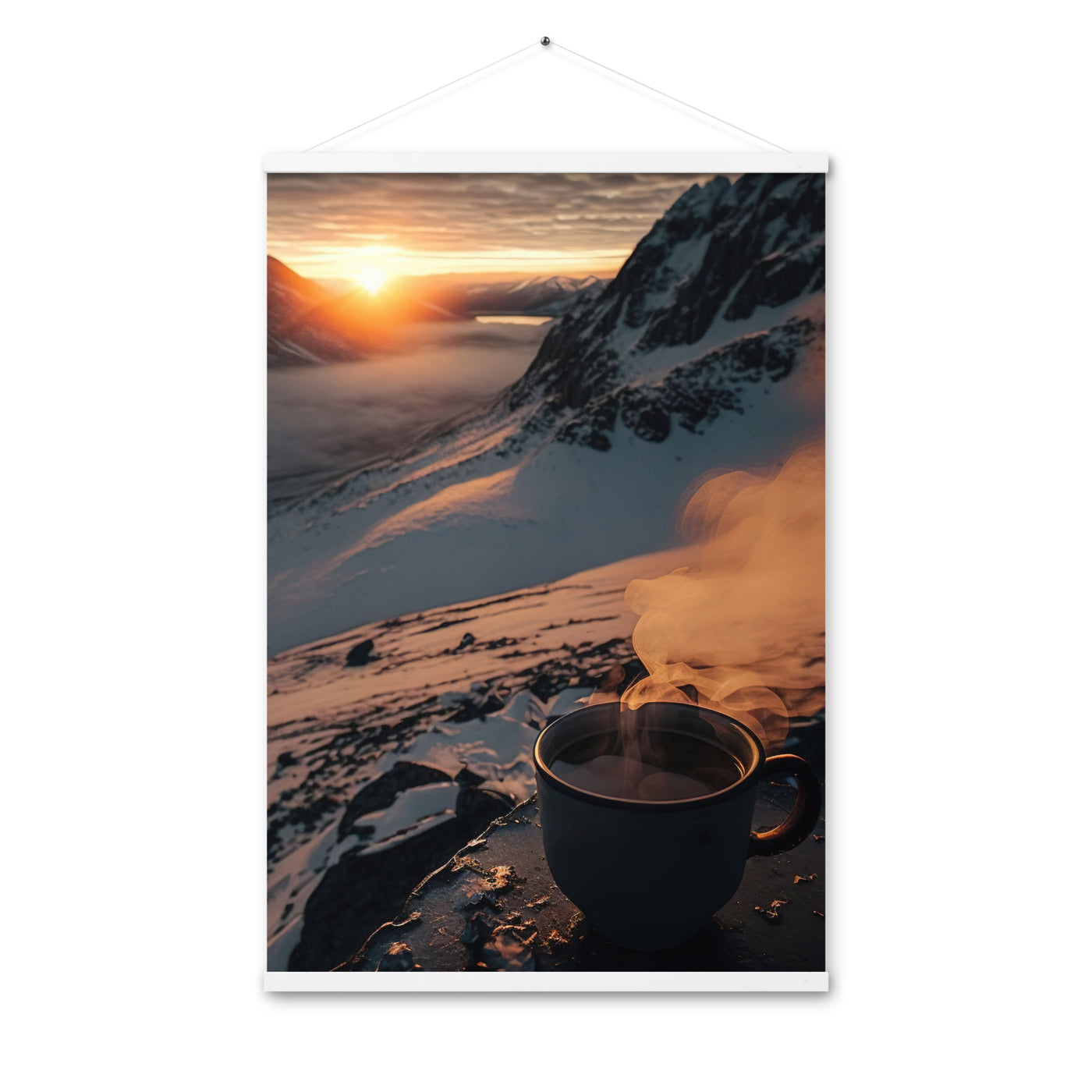 Heißer Kaffee auf einem schneebedeckten Berg - Premium Poster mit Aufhängung berge xxx 61 x 91.4 cm