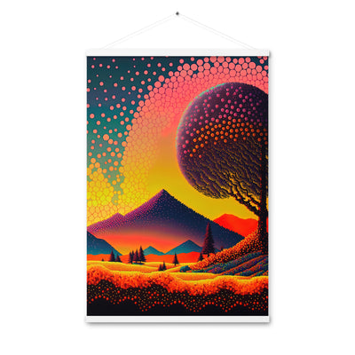 Berge und warme Farben - Punktkunst - Premium Poster mit Aufhängung berge xxx 61 x 91.4 cm