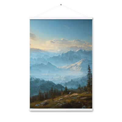 Schöne Berge mit Nebel bedeckt - Ölmalerei - Premium Poster mit Aufhängung berge xxx 61 x 91.4 cm