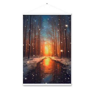 Bäume im Winter, Schnee, Sonnenaufgang und Fluss - Premium Poster mit Aufhängung camping xxx 61 x 91.4 cm