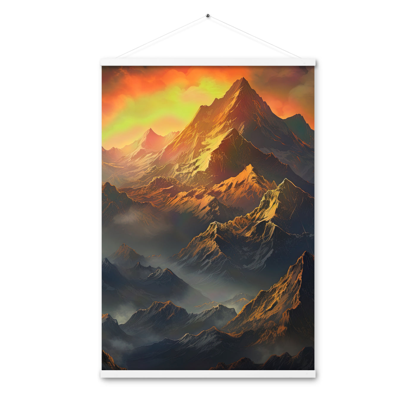 Wunderschöne Himalaya Gebirge im Nebel und Sonnenuntergang - Malerei - Premium Poster mit Aufhängung berge xxx 61 x 91.4 cm