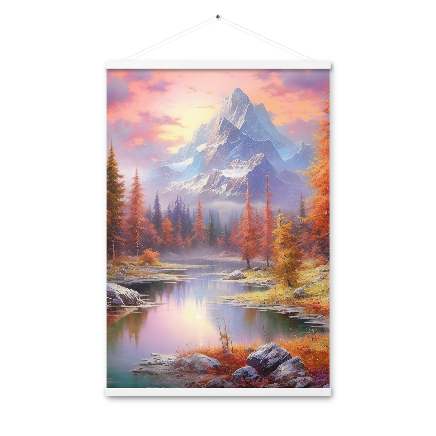 Landschaftsmalerei - Berge, Bäume, Bergsee und Herbstfarben - Premium Poster mit Aufhängung berge xxx 61 x 91.4 cm