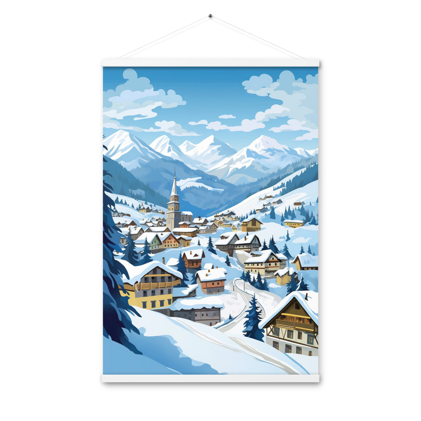 Kitzbühl - Berge und Schnee - Landschaftsmalerei - Premium Poster mit Aufhängung ski xxx 61 x 91.4 cm