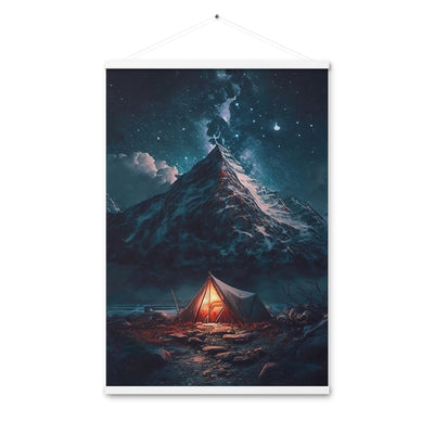 Zelt und Berg in der Nacht - Sterne am Himmel - Landschaftsmalerei - Premium Poster mit Aufhängung camping xxx 61 x 91.4 cm
