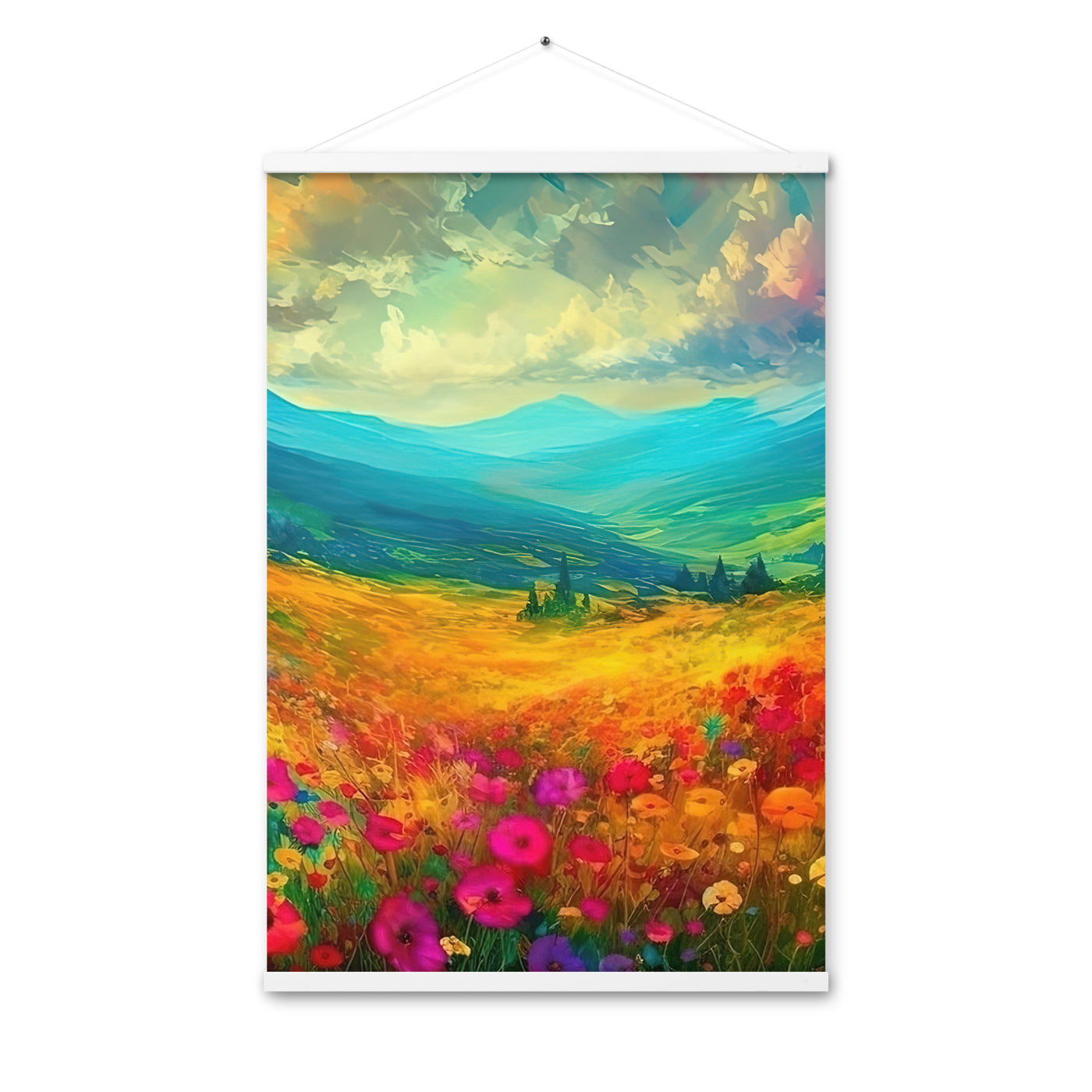 Berglandschaft und schöne farbige Blumen - Malerei - Premium Poster mit Aufhängung berge xxx 61 x 91.4 cm