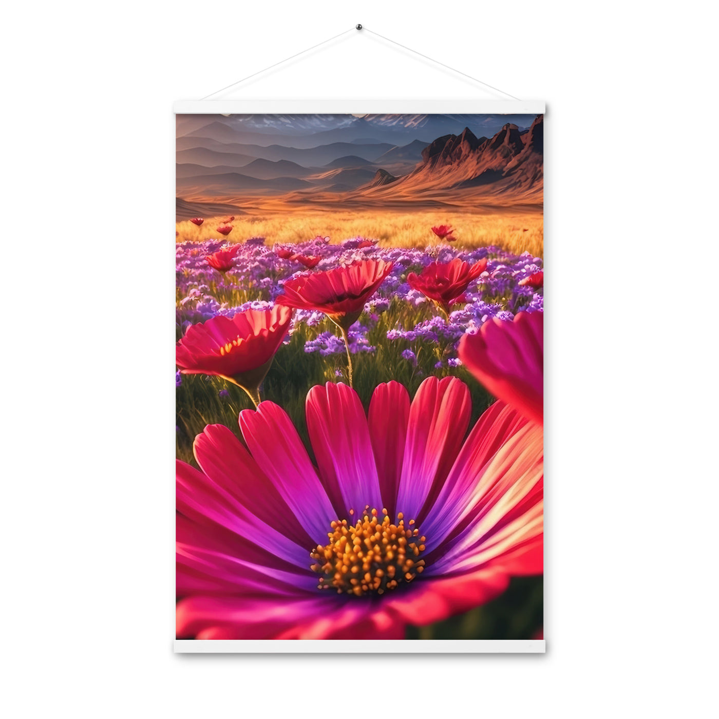 Wünderschöne Blumen und Berge im Hintergrund - Premium Poster mit Aufhängung berge xxx 61 x 91.4 cm