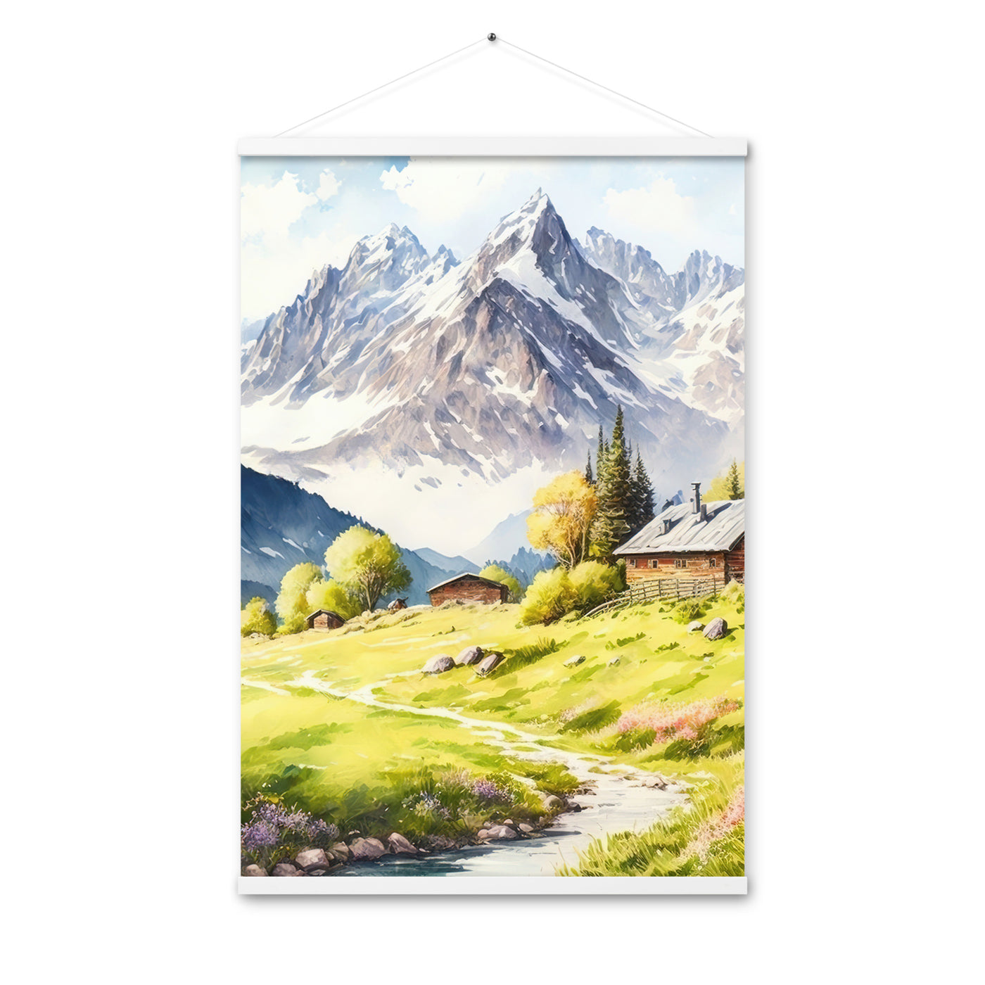 Epische Berge und Berghütte - Landschaftsmalerei - Premium Poster mit Aufhängung berge xxx 61 x 91.4 cm