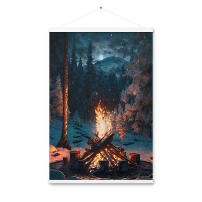 Lagerfeuer beim Camping - Wald mit Schneebedeckten Bäumen - Malerei - Premium Poster mit Aufhängung camping xxx 61 x 91.4 cm