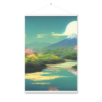 Berg, See und Wald mit pinken Bäumen - Landschaftsmalerei - Premium Poster mit Aufhängung berge xxx 61 x 91.4 cm