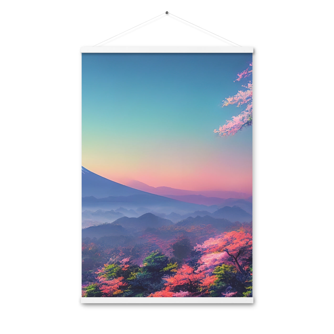 Berg und Wald mit pinken Bäumen - Landschaftsmalerei - Premium Poster mit Aufhängung berge xxx Weiß 61 x 91.4 cm
