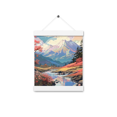 Berge. Fluss und Blumen - Malerei - Premium Poster mit Aufhängung berge xxx 20.3 x 25.4 cm