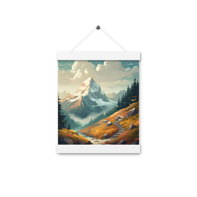 Berge, Wald und Wanderweg - Malerei - Premium Poster mit Aufhängung berge xxx 20.3 x 25.4 cm