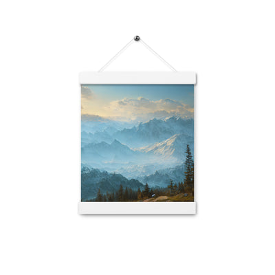 Schöne Berge mit Nebel bedeckt - Ölmalerei - Premium Poster mit Aufhängung berge xxx 20.3 x 25.4 cm