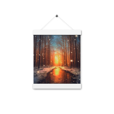 Bäume im Winter, Schnee, Sonnenaufgang und Fluss - Premium Poster mit Aufhängung camping xxx 20.3 x 25.4 cm