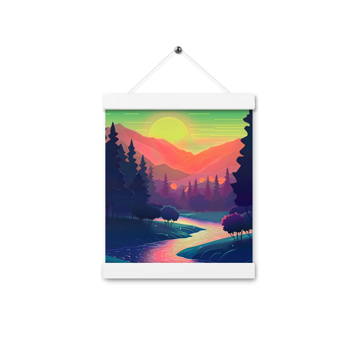 Berge, Fluss, Sonnenuntergang - Malerei - Premium Poster mit Aufhängung berge xxx 20.3 x 25.4 cm