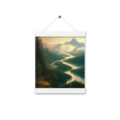 Landschaft mit Bergen, See und viel grüne Natur - Malerei - Premium Poster mit Aufhängung berge xxx 20.3 x 25.4 cm