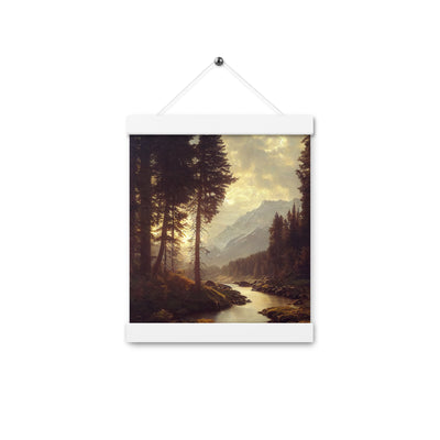 Landschaft mit Bergen, Fluss und Bäumen - Malerei - Premium Poster mit Aufhängung berge xxx 20.3 x 25.4 cm