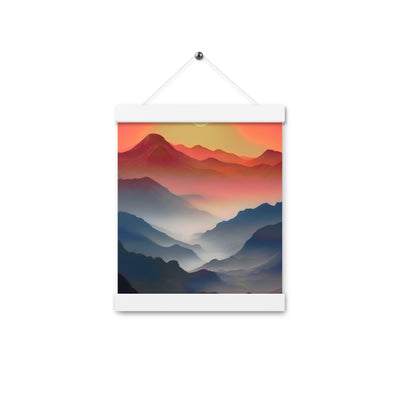 Sonnteruntergang, Gebirge und Nebel - Landschaftsmalerei - Premium Poster mit Aufhängung berge xxx 20.3 x 25.4 cm