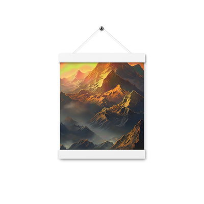 Wunderschöne Himalaya Gebirge im Nebel und Sonnenuntergang - Malerei - Premium Poster mit Aufhängung berge xxx 20.3 x 25.4 cm