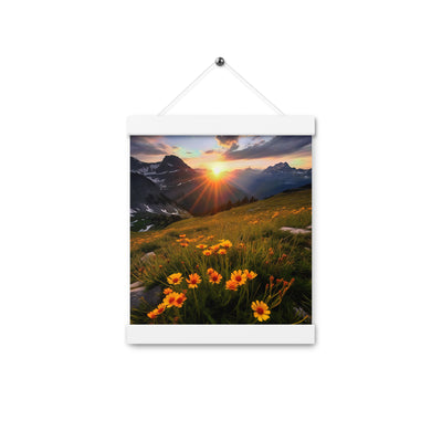 Gebirge, Sonnenblumen und Sonnenaufgang - Premium Poster mit Aufhängung berge xxx 20.3 x 25.4 cm