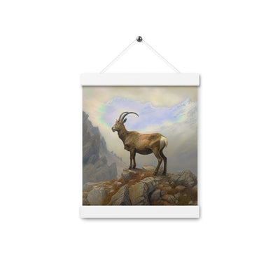 Steinbock am Berg - Wunderschöne Malerei - Premium Poster mit Aufhängung berge xxx 20.3 x 25.4 cm
